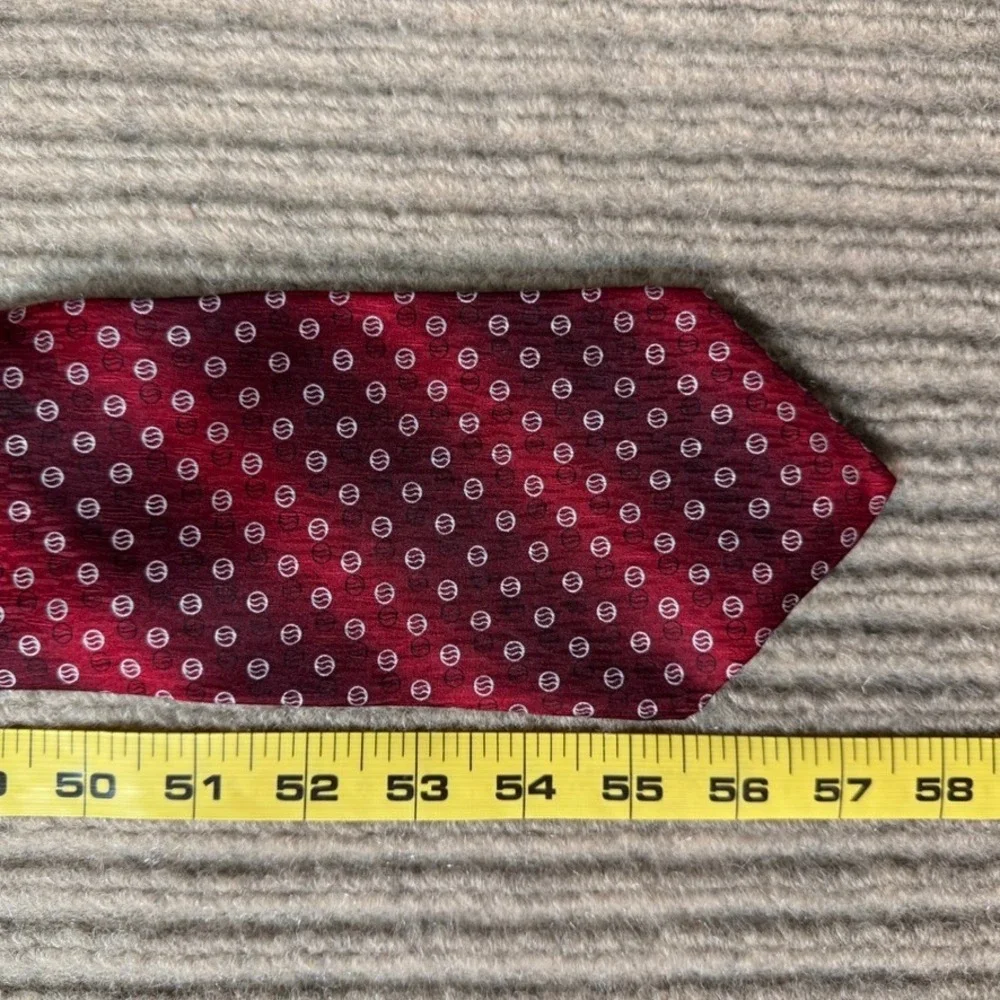 Jones New York Mens Silk Necktie Burgundy Red Geometric Circle Pattern USA Made
